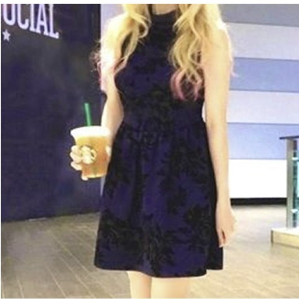 AQUA High Neck Sleeveless Velvet Floral Dress